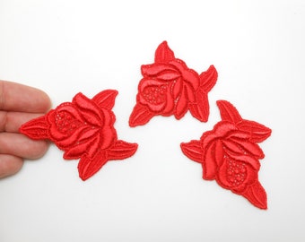 3 red roses in guipure, red lace, customization