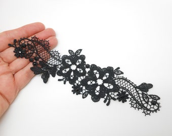 Black guipure applique for garter, bandeau, headband, customization