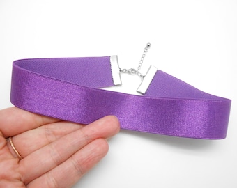 Purple and stainless steel elastic choker, dog collar, choker, 90s style jewelry