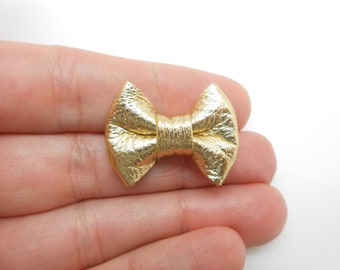 Broche nœud en cuir véritable doré et en acier inoxydable de 2 x 2,5 cm, cadeau de Noël, broche dorée