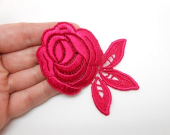 Applique en guipure rose fuchsia, customisation, patch, dentelle rose