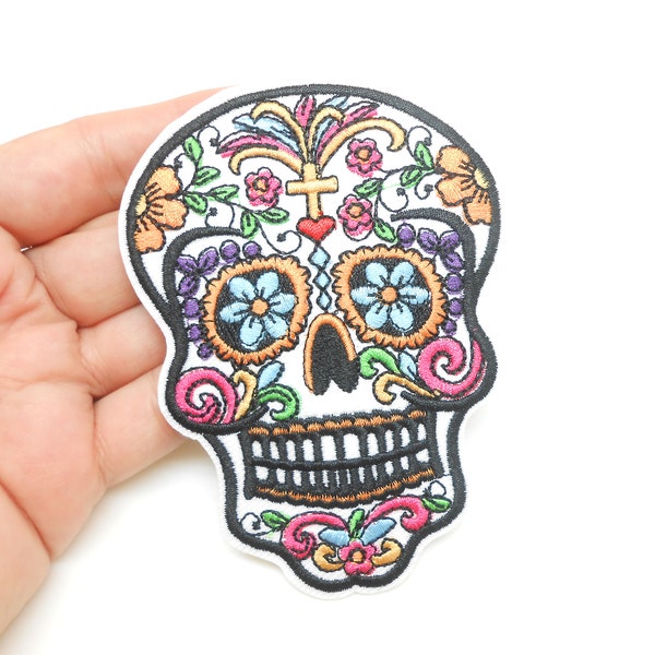 Ecusson tête de mort mexicaine, écusson thermocollant, cacher un trou, patch, customisation, Halloween