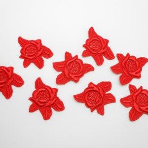 8 red roses in guipure, red lace, customization