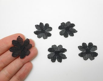 5 black tulle flowers to sew or glue, flowers for scrapbooking