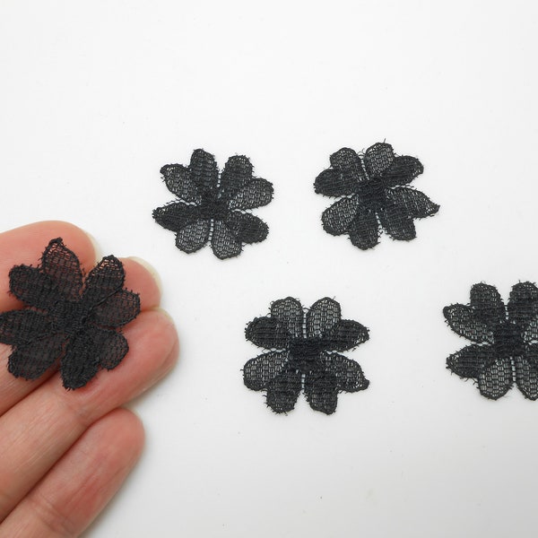 5 fleurs en tulle noire à coudre ou à coller, fleurs pour scrapbooking