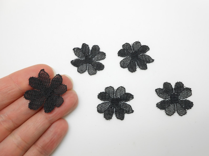 5 black tulle flowers to sew or glue, flowers for scrapbooking image 1