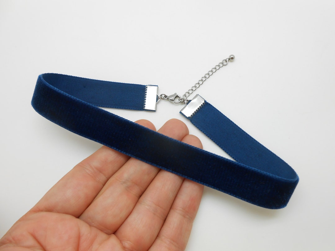 Navy Velvet and Stainless Steel Choker, Lingerie Choker, Dog Collar ...