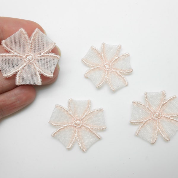 4 fleurs roses pâles en tissu de 3,2 cm à coudre ou à coller, DIY