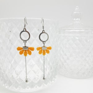 Brincos de aço inox com renda amarela, presente para ela, Dia das Mães
