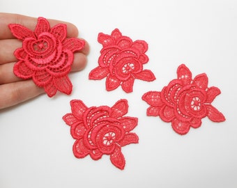 4 flowers in red lace, wedding lace, red sconces