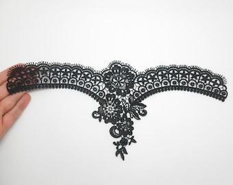 Grande applique en dentelle noire, applique noire, appliqué en dentelle