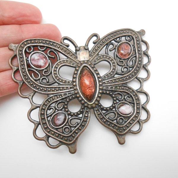 Gros papillon vintage en métal de couleur bronze