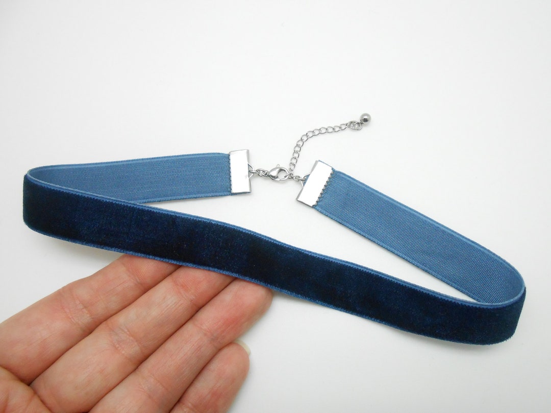 Navy Velvet and Stainless Steel Choker, Lingerie Choker, Dog Collar ...