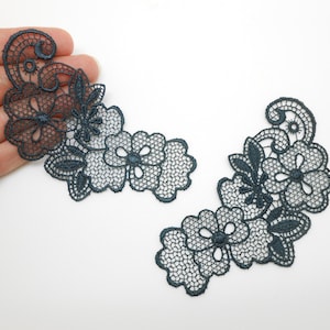 2 Dark gray lace appliques measuring 11 x 5.5 cm image 1