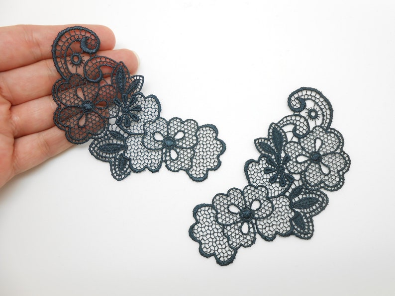 2 Dark gray lace appliques measuring 11 x 5.5 cm image 1