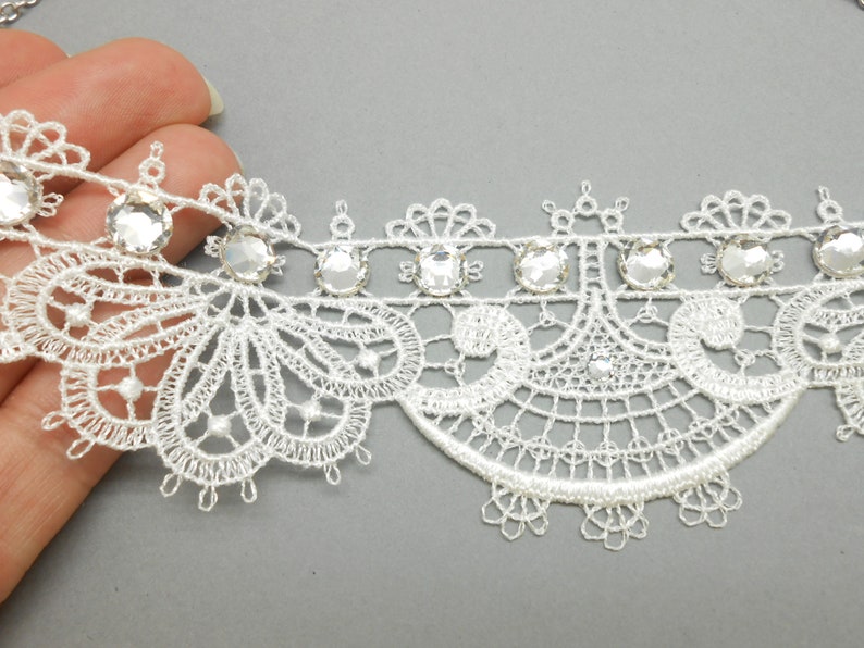 White lace neck tower with crystal rhinestones