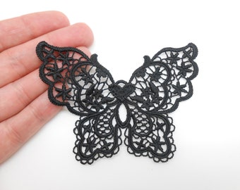 Black lace butterfly, butterfly to sew, guipure butterfly