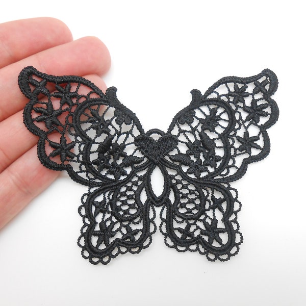 Papillon en dentelle noire, papillon à coudre, papillon en guipure