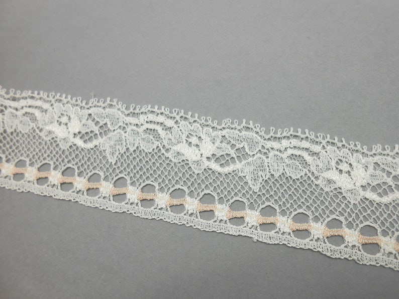 1 meter of ecru and pink French lace ribbon image 2