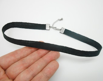 Choker en lin noir et en acier inoxydable, bijou en lin