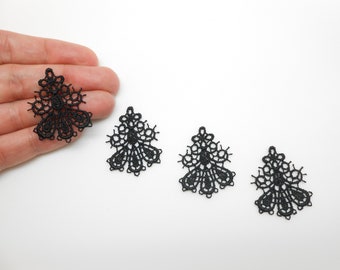 4 patterns in black lace, lace jewel, sewing wall, black guipure