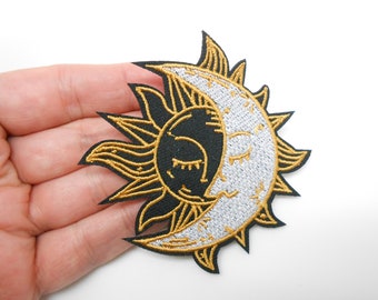 Sun moon patch, iron-on patch, hide a hole, patch, customization