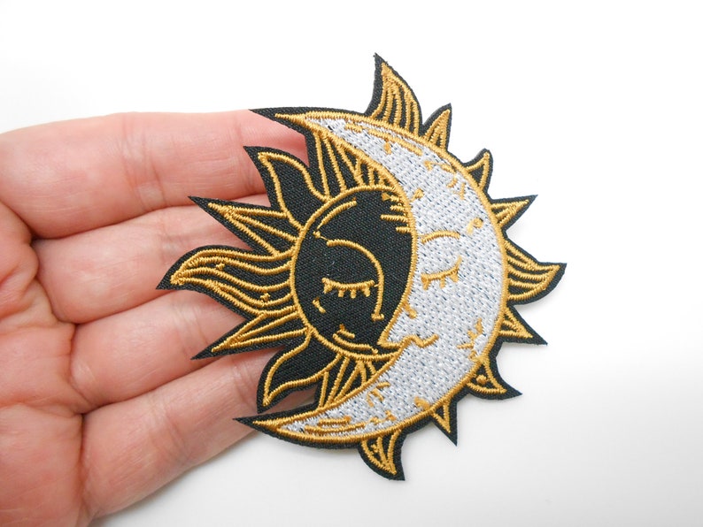 Sun moon patch, iron-on patch, hide a hole, patch, customization image 1