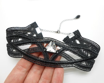 Collier choker en guipure noire, collier lingerie, tour de cou, collier de chien