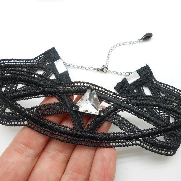 Collier choker en guipure noire, collier lingerie, tour de cou, collier de chien