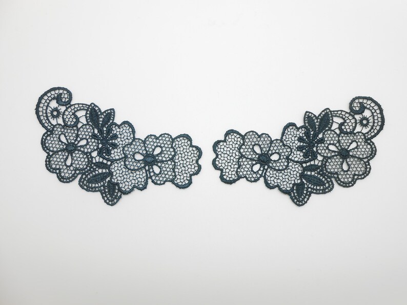 2 Dark gray lace appliques measuring 11 x 5.5 cm image 2