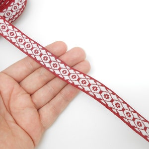 Ruban galon blanc et bordeaux de 15 mm
