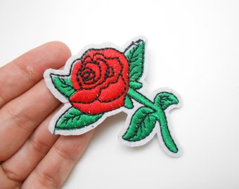 Red rose patch, iron-on patch, hide a hole, rose patch, customization, flower patch