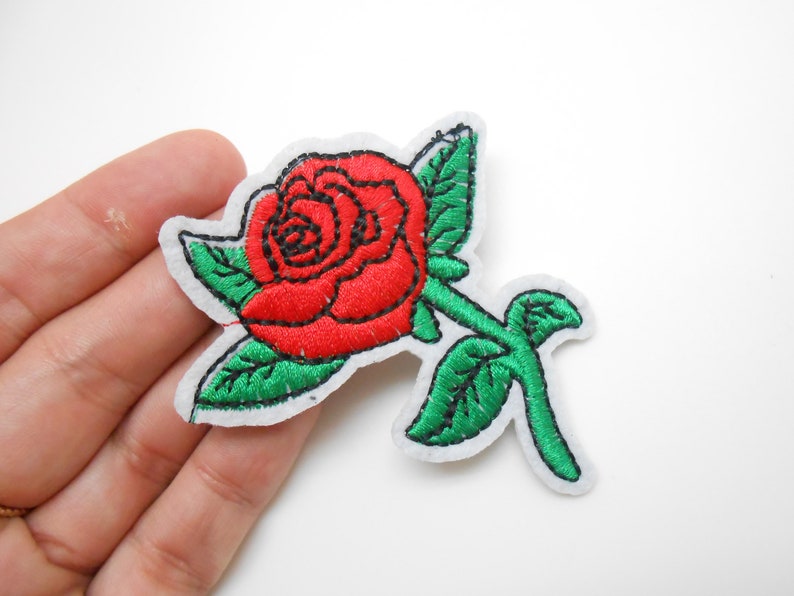 Red rose patch, iron-on patch, hide a hole, rose patch, customization, flower patch image 1