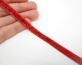 1 mètre de ruban rouge de 7 mm à paillettes, ruban cadeau, ruban glitter, glitter rouge