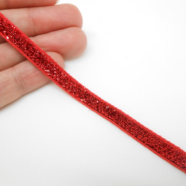 1 mètre de ruban rouge de 7 mm à paillettes, ruban cadeau, ruban glitter, glitter rouge