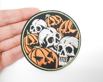 Iron-on crest skulls and pumpkins, hide a hole, patch, customization, Halloween