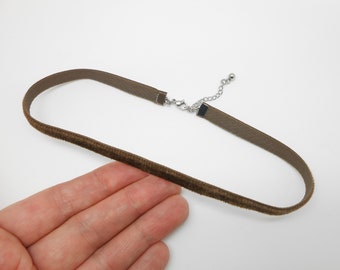 Fine choker in brown velvet and stainless steel, Christmas gift