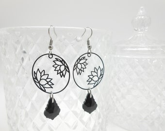 Black earrings with stainless steel hooks, Mother's Day gift, gift for mom, Christmas gift