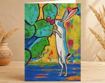 Cactus Jack Jackrabbit Greeting Card 5x7 Southwestern Art, New Mexico