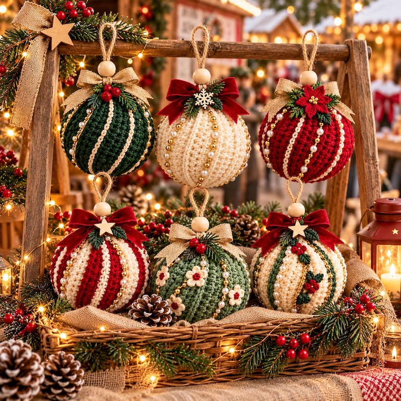 Crochet Christmas Bauble Pattern PDF, 6 Designs, Beaded Floral ...