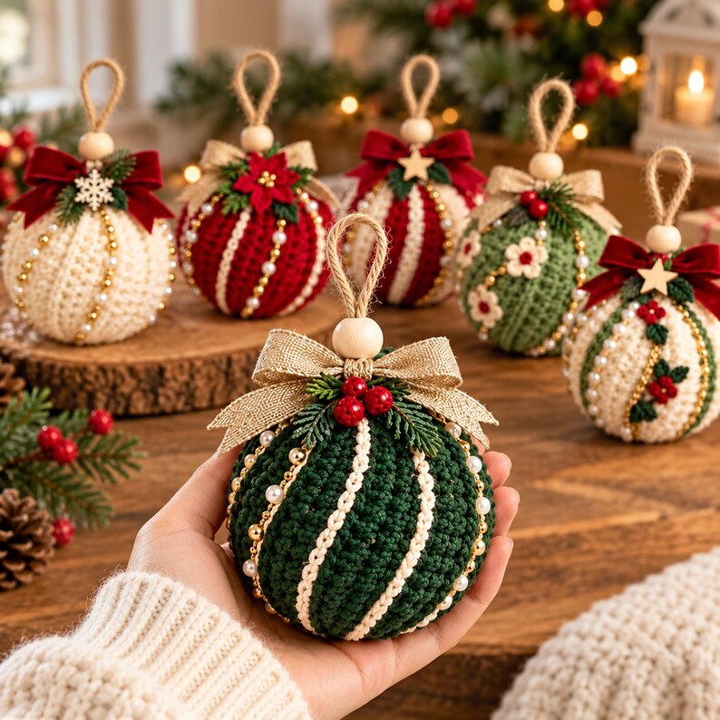 Crochet Christmas Bauble Pattern PDF, 6 Designs, Beaded Floral ...