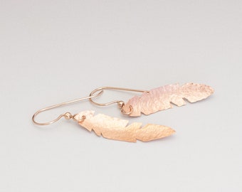 Feather Earrings Hammered Copper