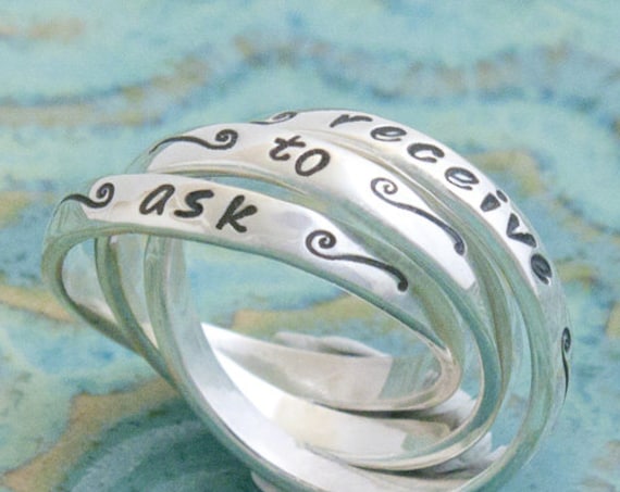 Sterling Silver Contract Ring with Tildes, Mantra Ring with Squiggles, Interlocking Abundance Ring