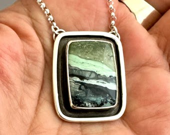 Mystic Sage Variscite and Sterling Silver Shadow Box Necklace