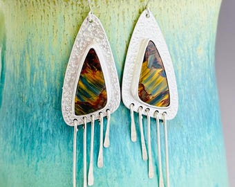 Pietersite Sterling Silver Fringed Earrings