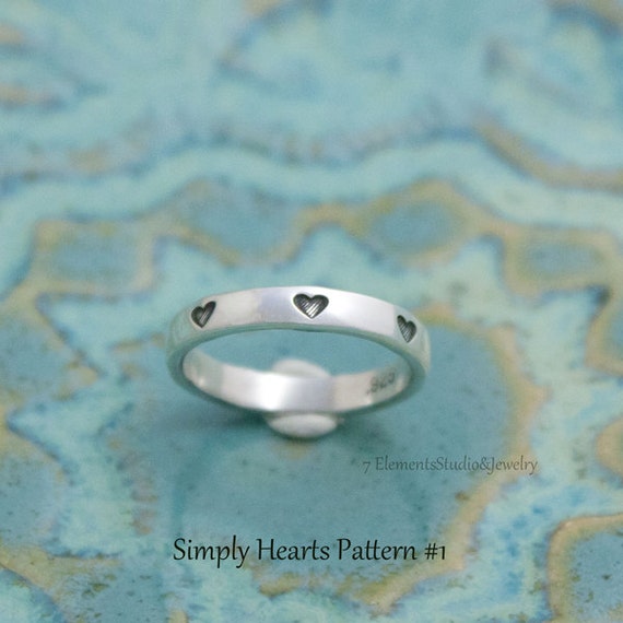 Simply Hearts Sterling Ring, Hand Stamped Silver Ring with Tiny Hearts, Valentine Ring