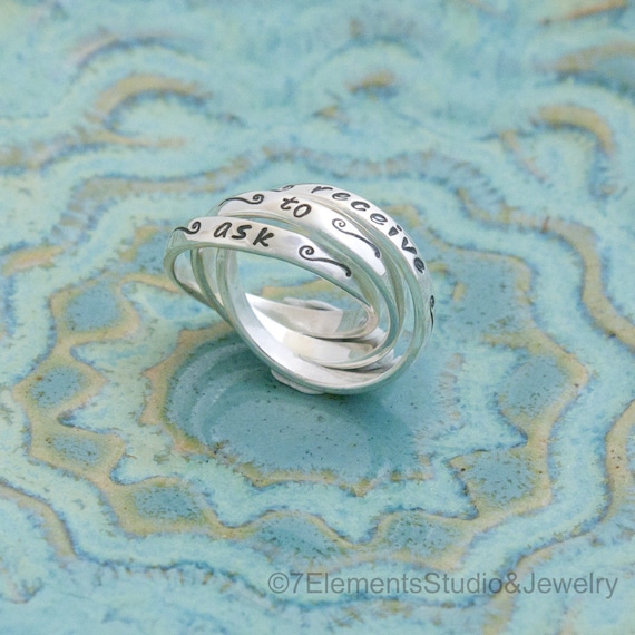 Sterling Silver Contract Ring with Tildes, Mantra Ring with Squiggles, Interlocking Abundance Ring