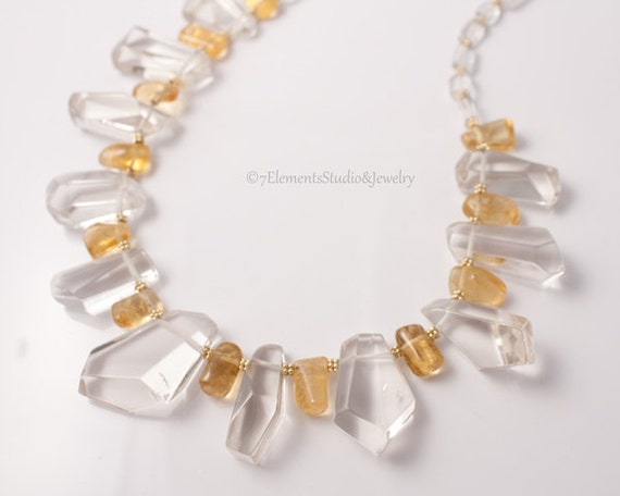 Crystal Quartz, Citrine and 14K Gold Necklace