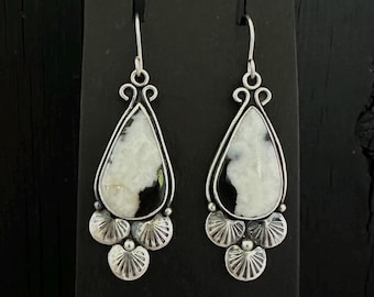 Scalloped Sterling and Jasper Earrings, Black & White Earrings