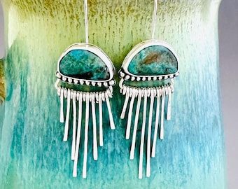 Morenci Turquoise and Sterling Silver Fringe Earrings
